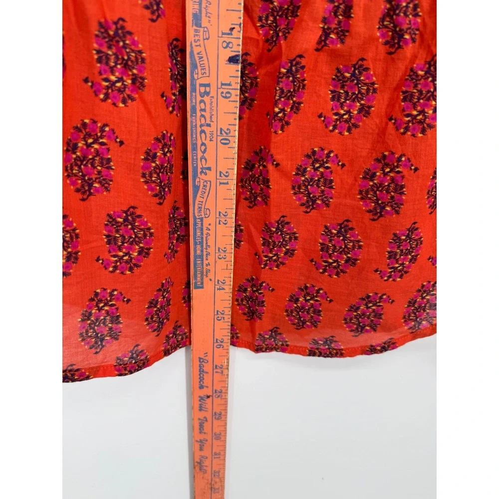 Tory Burch Blouse Women Size 0 Orange Floral Tassel Peplum Cotton Top